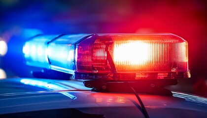 police vehicle emergency light is flashing with bright blue and red alert signaling urgency and attention
