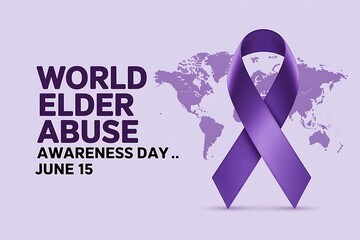 World Elder Abuse Awareness Day With Ribbon And Map Background Image