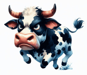 Temper in Turquoise cow angry isolated watercolor vector illustration svg  