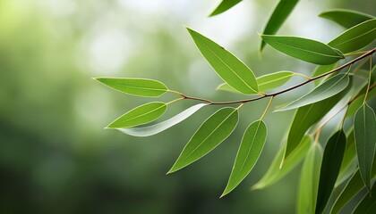 Fototapeta premium fresh eucalyptus leaves on tree twig a green foliage commonly known as gums or eucalypts plant