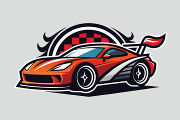 A striking illustration of an orange sports car with a racing stripe, large rear wing, and a dynamic background, emphasizing speed and performance aesthetics.