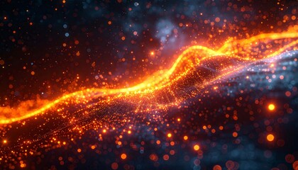 Fototapeta premium Abstract Energy Waves Background With Blue And Orange Particles