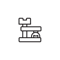 A multi-tiered cat tree icon with platforms and a small cat face peeking out from a lower level, suggesting a space for feline activity.
