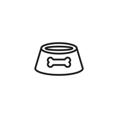 A simple icon of a pet bowl with a bone symbol on its side.