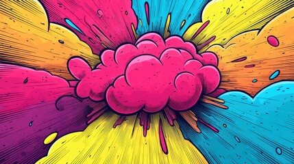 Colorful comic-style explosion with vibrant pink, yellow, blue, and orange bursts. Dynamic pop art background perfect for creative, energetic, and abstract design projects.