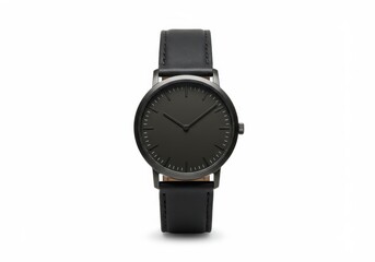 Wristwatch with leather band on white background