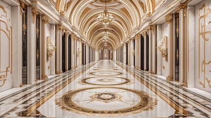 Obraz premium Grand, ornate hallway with gold accents. Luxury interior design