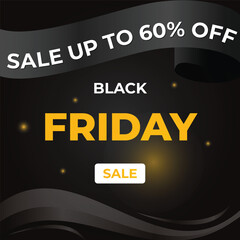 Fototapeta premium Black Friday Sale Banner – Up to 60% Off Promotional Discount Design