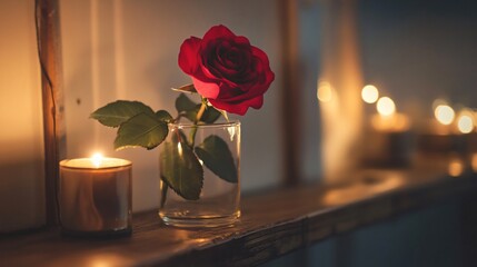 Elegant Deep Crimson Rose in Vintage Glass Pot