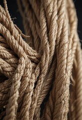 Fototapeta premium Severed rope fibers under strain, extreme close-up, breaking point, cord, end