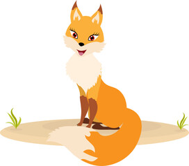 Fototapeta premium Cute zoo. Vector animals. A cute little fox is sitting. Vector collection of animals. Isolated