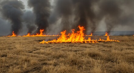 Grassland Fire: Fiery Landscape of Burning Plains