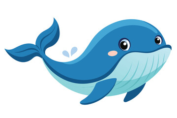Obraz premium A cheerful cartoon blue whale swims happily, splashing water around. The vibrant ocean setting enhances the joyful atmosphere of this whimsical marine creature.