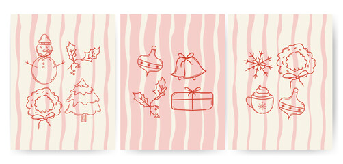 Christmas abstract poster. Hand drawn Christmas elements design for cards, menu, and crafts.