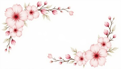 Elegant pink flower frame with leaves and branches for spring design pink