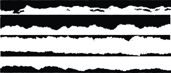 Torn Paper Edge Brush Stroke Clipart Grunge Ripped Border Vector Set.