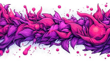 Vibrant abstract floral pattern with pink and purple leaves, fantasy nature background, modern digital art, dynamic organic shapes, decorative design for prints, wallpapers, and creative projects.