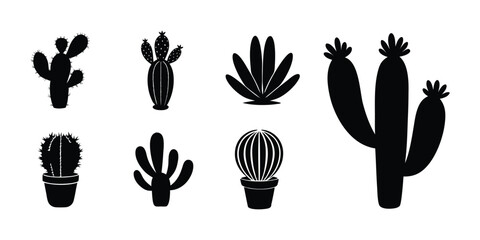 cactus silhouettes, cactus flowers vector.
