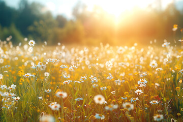 The meadow field is a tranquil and expansive haven filled with a variety of flora and fauna, radiating a serene and enduring atmosphere of tranquility and harmony  