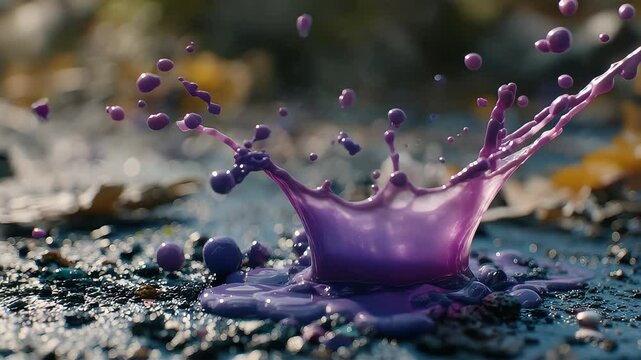 Purple Liquid Splashing with Flying Droplets