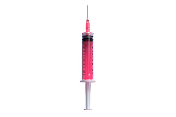 A syringe contains a vibrant red fluid, symbolizing urgency, medication, or a possible emergency scenario, isolated on a transparent background