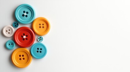A vibrant assortment of buttons in various colors arranged artistically on a light background, ideal for craft, sewing projects or fashion inspiration.