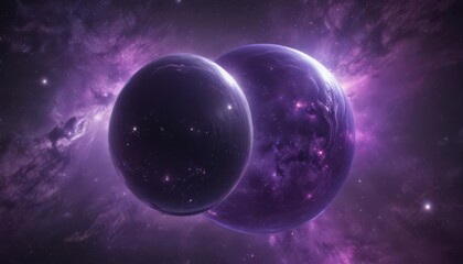 Obraz premium Shimmering orb floats in a cosmic purple nebula, stars distant , stellar, astronomy, dark