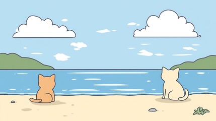 Cats on beach, idyllic scene