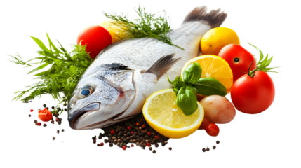 Fresh Raw Sea Bream Fish Isolated on Transparent Background for Cooking Recipe Book Cover