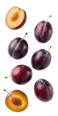 Plums in flight isolated on transparent background