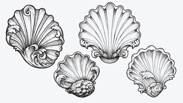 Baroque shell ornament engraving style