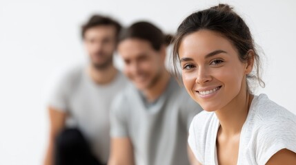 Radiant smile, woman's joyful expression connects with an observing man in candid moment