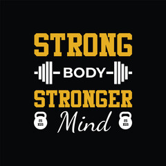 Fototapeta premium Strong Body Stronger Mind – Dumbbell Fitness Quote Graphic for Gym Inspiration