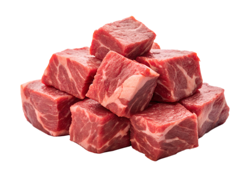 Cubed beef isolated on transparent background