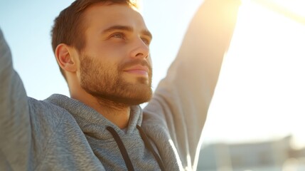 Bearded man in gray sweater,  portrait of casual comfort and timeless style