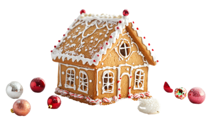 Delicious Gingerbread House Christmas Cookie Isolated on Transparent Background