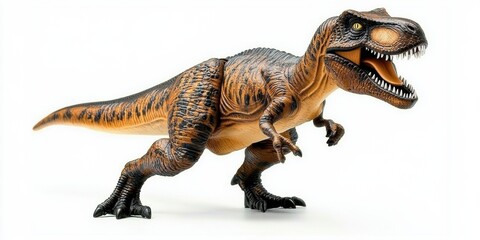 Obraz premium Predatory T-Rex dinosaur in dynamic pose with menacing gaze on white background