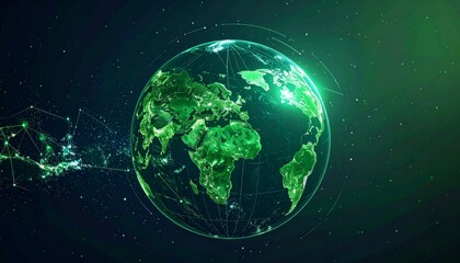 Naklejka premium Glowing Green Digital World In Dark Space