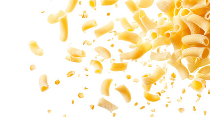 Fototapeta premium Falling Raw Tubetti Rigatti Uncooked Italian Pasta Isolated