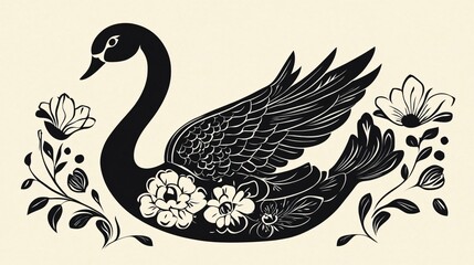 Elegant Swan Vector Silhouette in Mexican Style for Adobe Stock Photos