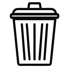 Vector outline trash bin with clear bold lines and lid in flat minimal style transparent background
