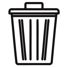 Vector outline trash bin with clear bold lines and lid in flat minimal style transparent background