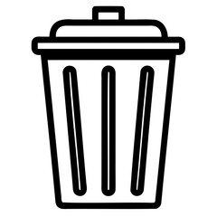 Vector outline trash bin with clear bold lines and lid in flat minimal style transparent background