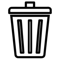 Vector outline trash bin with clear bold lines and lid in flat minimal style transparent background