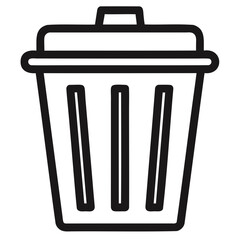 A black outline silhouette of a trash bin or garbage flat vector style Clean bold lines isolated on a transparent background