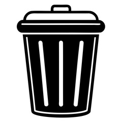 Simple black line art trash can with lid minimal vector icon isolated on transparent background