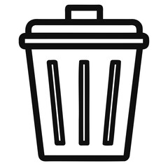 A black outline silhouette of a trash bin or garbage flat vector style Clean bold lines isolated on a transparent background
