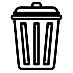 A black outline silhouette of a trash bin or garbage flat vector style Clean bold lines isolated on a transparent background