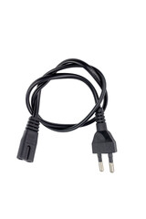 Black power cord isolated on white background.