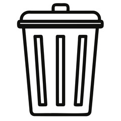 A black outline silhouette of a trash bin or garbage flat vector style Clean bold lines isolated on a transparent background